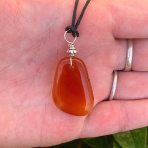 Carnelian Necklace w/ Adjustable cord chain, Free Form Necklace, Agate Necklace, Sacral Chakra, Confidence Stone, Orange Necklace, Healing
