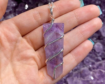 Amethyst Flat Obelisk Wire Wrap Pendant with Plated Chain, Amethyst Pendant, Wire Wrapped Amethyst Necklace, Amethyst Jewelry