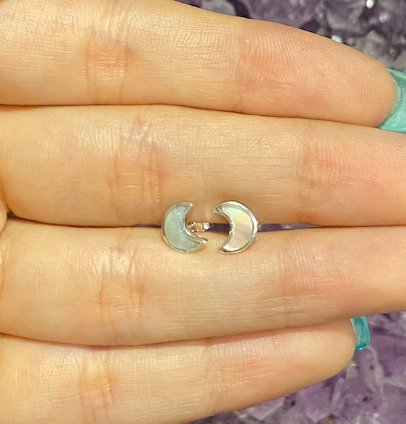 Yellow Mother or Pearl Sterling Silver Moon Stud Earrings Yellow Mother or Pearl Sterling Silver Moon Stud Earrings