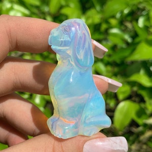 Opalite Dog Carving – Small Crystal Puppy Figurine, Healing Opalite Animal Statue, Spiritual Home Décor, Pocket Totem, Pet Lover Gift, Puppy