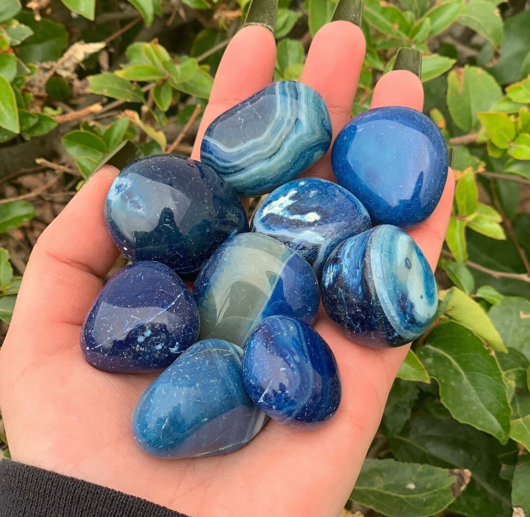 Blue Agate Tumbled Stone, Agate Pocket Stone, Blue Agate, Crown Chakra
