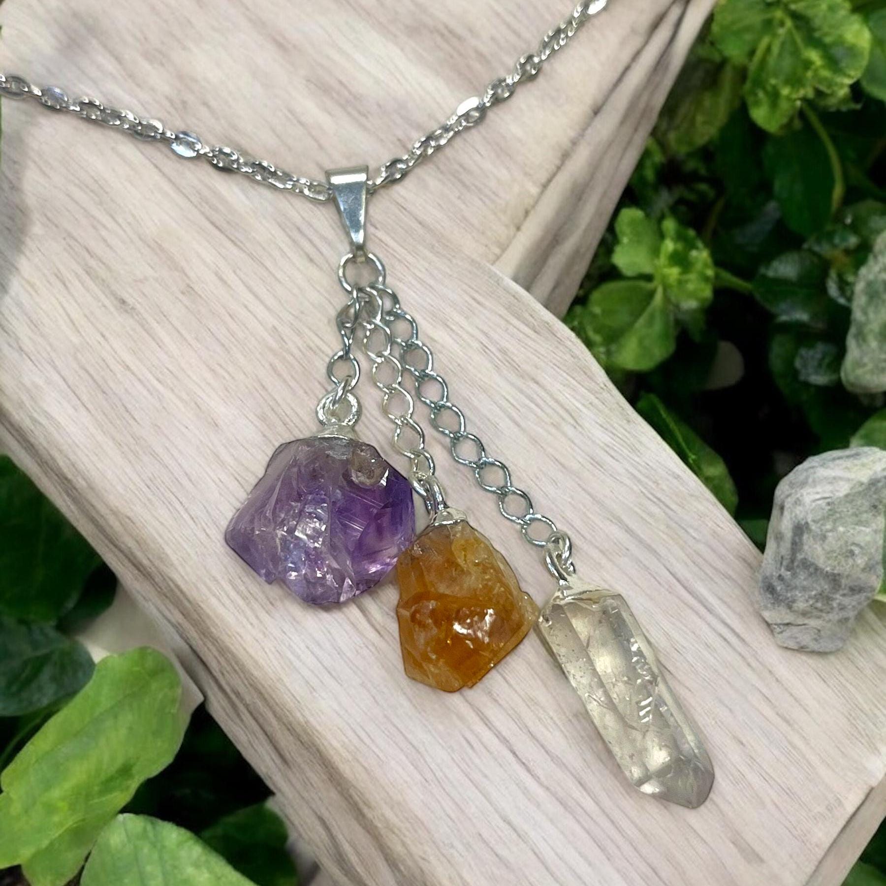 Triple Point Pendant With Amethyst, Citrine & Clear Quartz