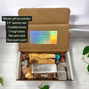 Crystal Box - Bracelets, Palm Stones, Selenite, Palo Santo, Tumbled and Rough Stones, Crystal Confetti, and Crystal Gifts! Glimmer Gift Box