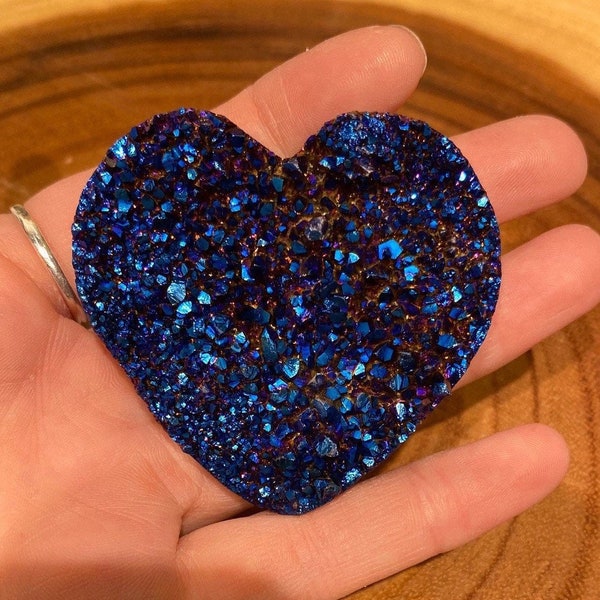 Titanium Aura Quartz Druzy Heart, Aura Quartz with Druzy, Heart Carving, Heart Stone, Blue Heart