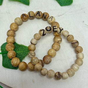 Customized Palo Santo Bracelet! Engraved Wood Bead Bracelet, Custom Gift, Cleansing and Purifying, All Natural Aromatherapy Wood, Stretch