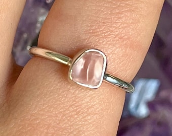 Rough Rose Quartz Sterling Silver Ring, Stackable Ring, Rough Crystal Jewelry, Heart Chakra, Self Love Stone, Popular Pink Ring, Bridesmaids