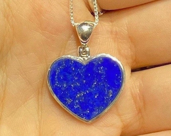 Lapis Lazuli Heart Sterling Silver Pendant, Lapis Lazuli Heart Necklace, Heart Shape Pendant, Lapis Necklace, Throat Chakra