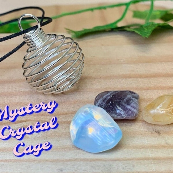 One Mystery Crystal Cage Necklace, DIY Crystal Holder, Bead Cage, Spiral Bead Cages, Crystal Cage w/ Crystals, Mystery Stones, DIY Necklace