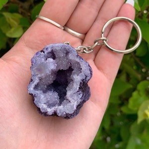 Purple Agate Geode Key Chain, Druzy Crystal, Boho, Crystal Car Accessory, Open Geode, Key Holder, Gift for New Driver, Automobile Accessory