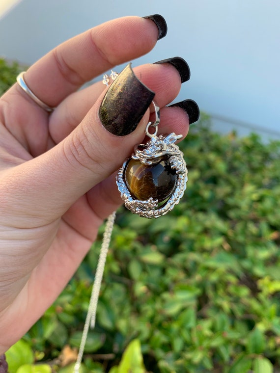 Tigers Eye Dragon Wrap Necklace