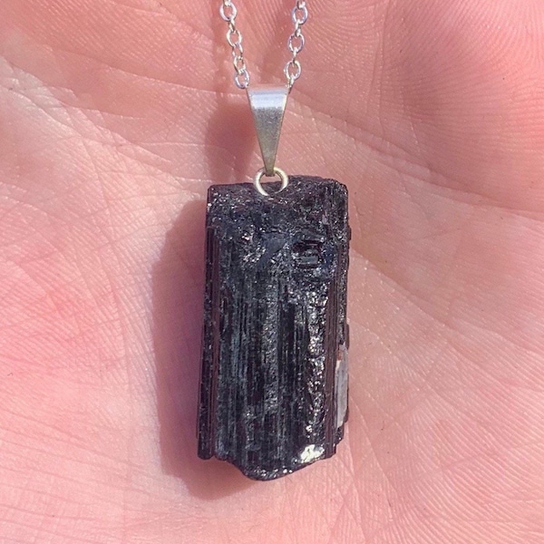 Rough Chunk Black Tourmaline Necklace, Blocks Negativity, Root Chakra, Protection Necklace, Black Necklace, 5G, EMF, Unisex, Healing Stone