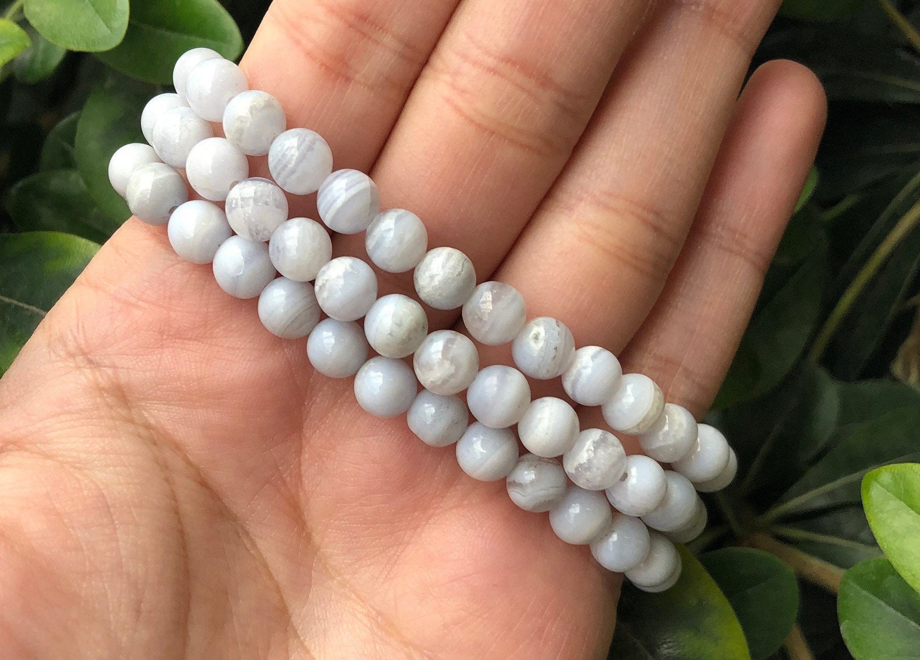 Stretch Bracelet  6mm Beads (Lace Agate - Blue) – Cherry Tree