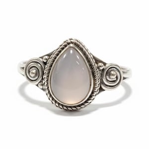 Teardrop Swirl Rose Quartz Sterling Silver Ring, Genuine Rose Quartz Stackable Ring,  925 Crystal Jewelry, Self Love,  Heart Chakra, ASJ