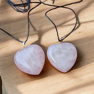 Rose Quartz Heart Pendant Necklace– Carved Crystal Heart w/ Adjustable Cord, Pink Stone Healing Jewelry, Romantic Gift for Her, Heart Chakra