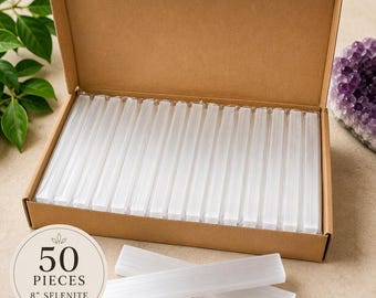 Box of 50 Selenite Rulers 8 Inch Wholesale Bulk Lot Crystal Charging Bars Natural Moroccan Selenite for Shops Classrooms Gifts Reiki