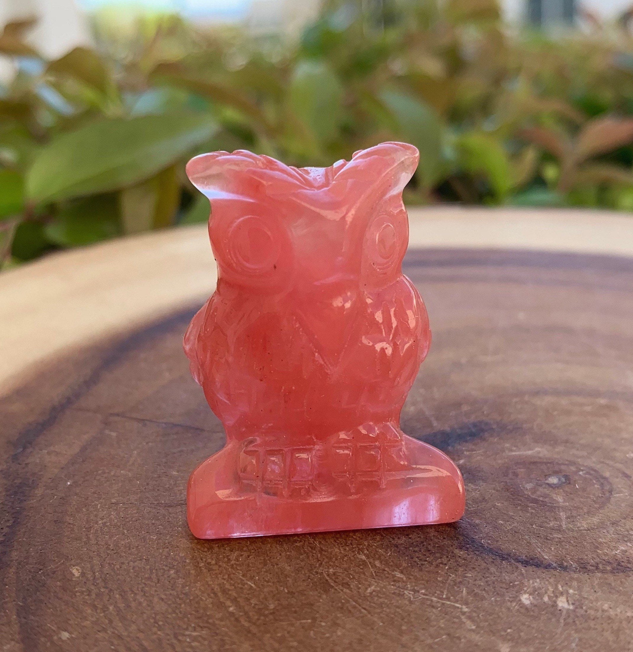 Strawberry Quartz Owl Carving, Hand Carved Owl Stone, Crystal Owl Carving, Pink Owl, Owl Figurine, O
