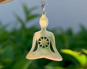 Meditating Buddha Sterling Silver Pendant with Adjustable Chain, 925 Silver Jewelry, Zen Sitting Buddha, Spiritual Necklace, Chakra Balance