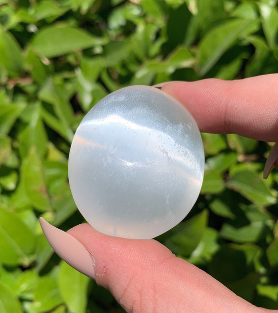 Polished Selenite Palm Stone (Various Sizes Offered), Selenite Pillow Stone, Worry Stone, Fidget Stone, Crown Chakra, Cleansing, Soap shape