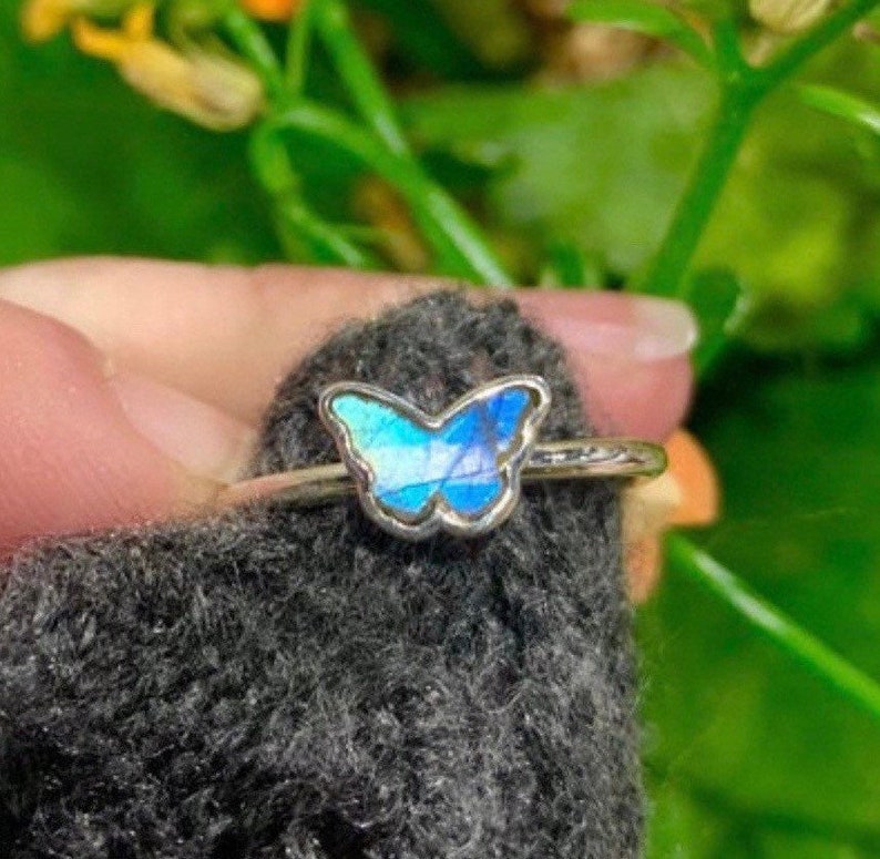 Labradorite Butterfly Shape Sterling Silver Ring, Stackable Ring, Inlay Ring 