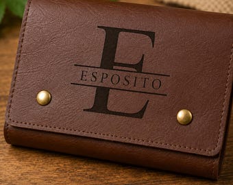Personalized Game Set Case, Custom Engraved Card & Dice Holder, PU Leather Travel Game Night Gift for Dad Grandpa Family Las Vegas Gambler