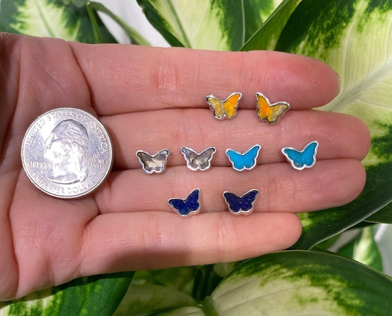 Abalone Butterfly Sterling Silver Earring Butterfly Shape Earring Sterling Silver Stud Earring Inlay Stud Earrings Etsy