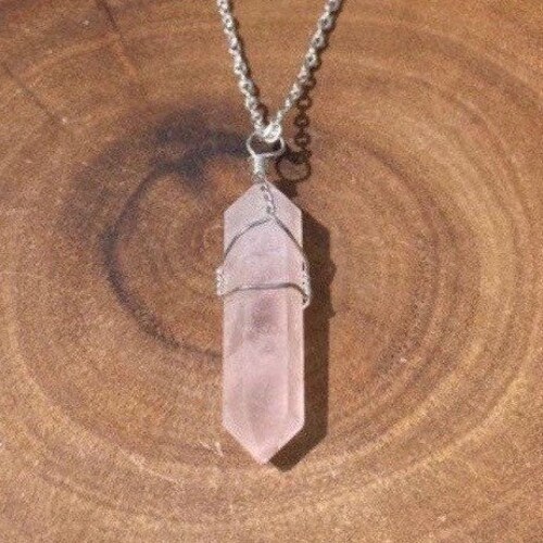 Wire Wrapped Rose Quartz Point Necklace 