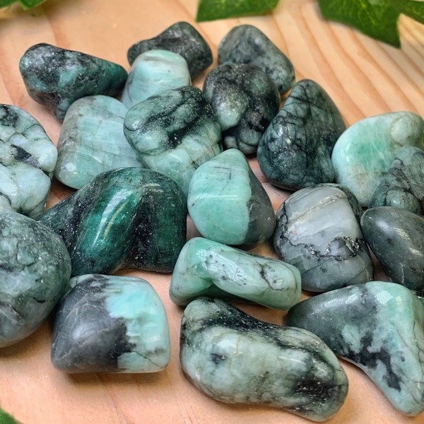 One Genuine Emerald Tumbled Stone, Heart Chakra, May Birthstone, Pocket Stone, Green Crystal, Manifestation, Emerald in Mica Schist