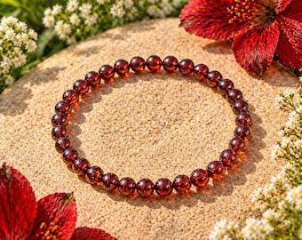 One 4mm AAA Hessonite Garnet Bracelet Natural Orange Garnet Beaded Bracelet January Birthstone Gift Root Chakra Jewelry