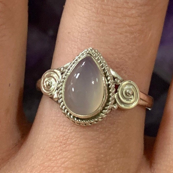 Teardrop Swirl Rose Quartz Sterling Silver Ring, Genuine Rose Quartz Stackable Ring,  925 Crystal Jewelry, Self Love,  Heart Chakra, ASJ