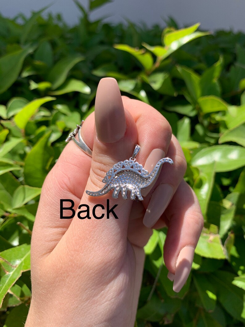 Sterling Silver Stegosaurus Dino Pendant Necklace Cubic Zirconia