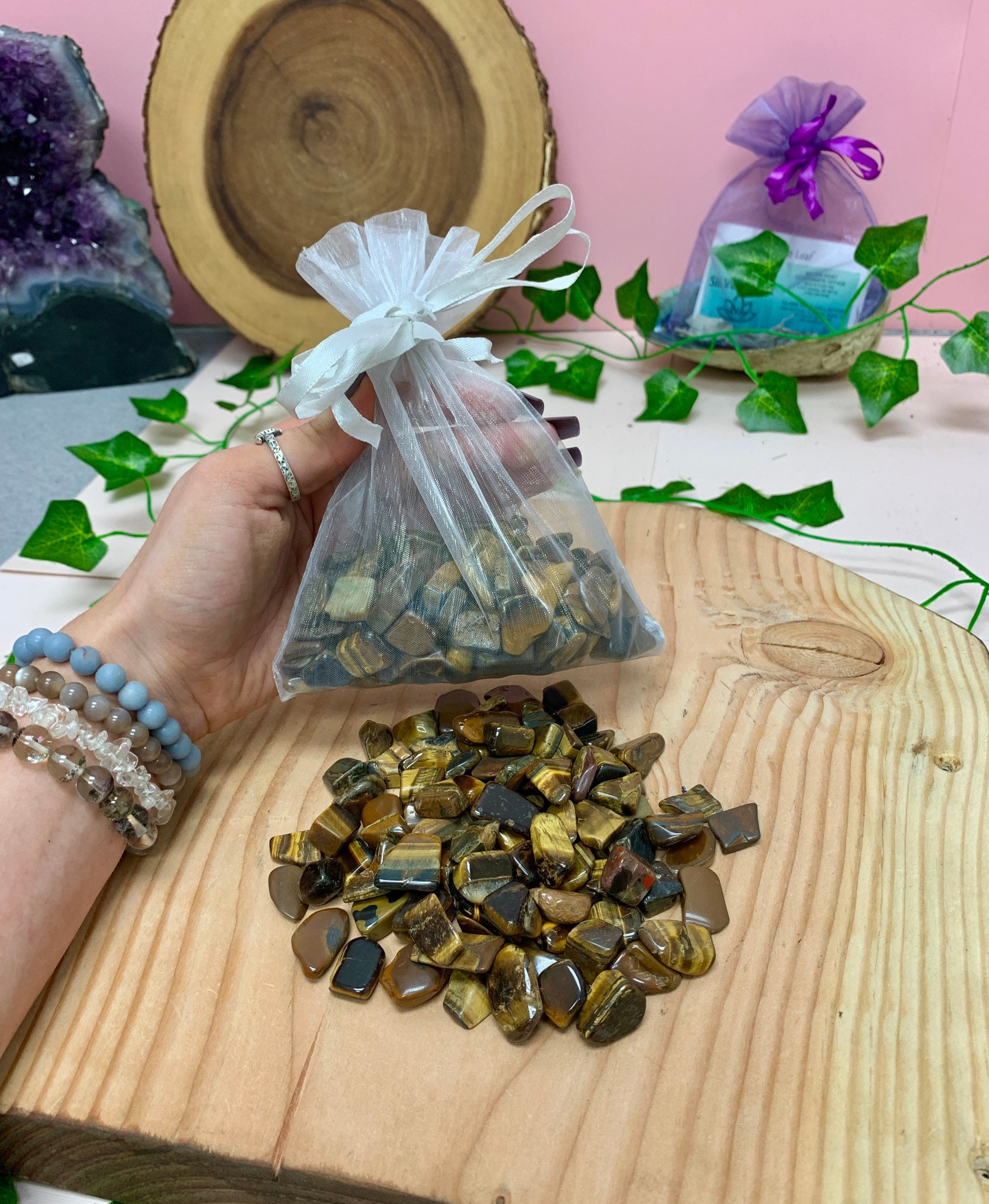 Tigers Eye Confetti Mix, Witches Scoop, Magical Mix, Fairy Crystal Bag, Strength Mix, Tiger Eye Tumbled Stones, Solar Chakra, Manifestation