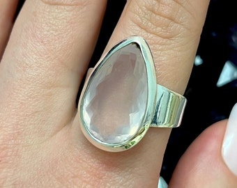 Morganite Faceted Teardrop Sterling Silver Ring, Beautiful Light Pink Morganite, Divine Love, 925 Crystal Ring, Gift for Her, Heart Chakra