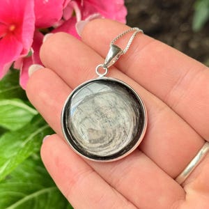 Hypersthene Pendant in Sterling Silver– Round Black Shimmer Stone Necklace, Protective Gemstone Jewelry, Unique Crystal Gift for Women & Men