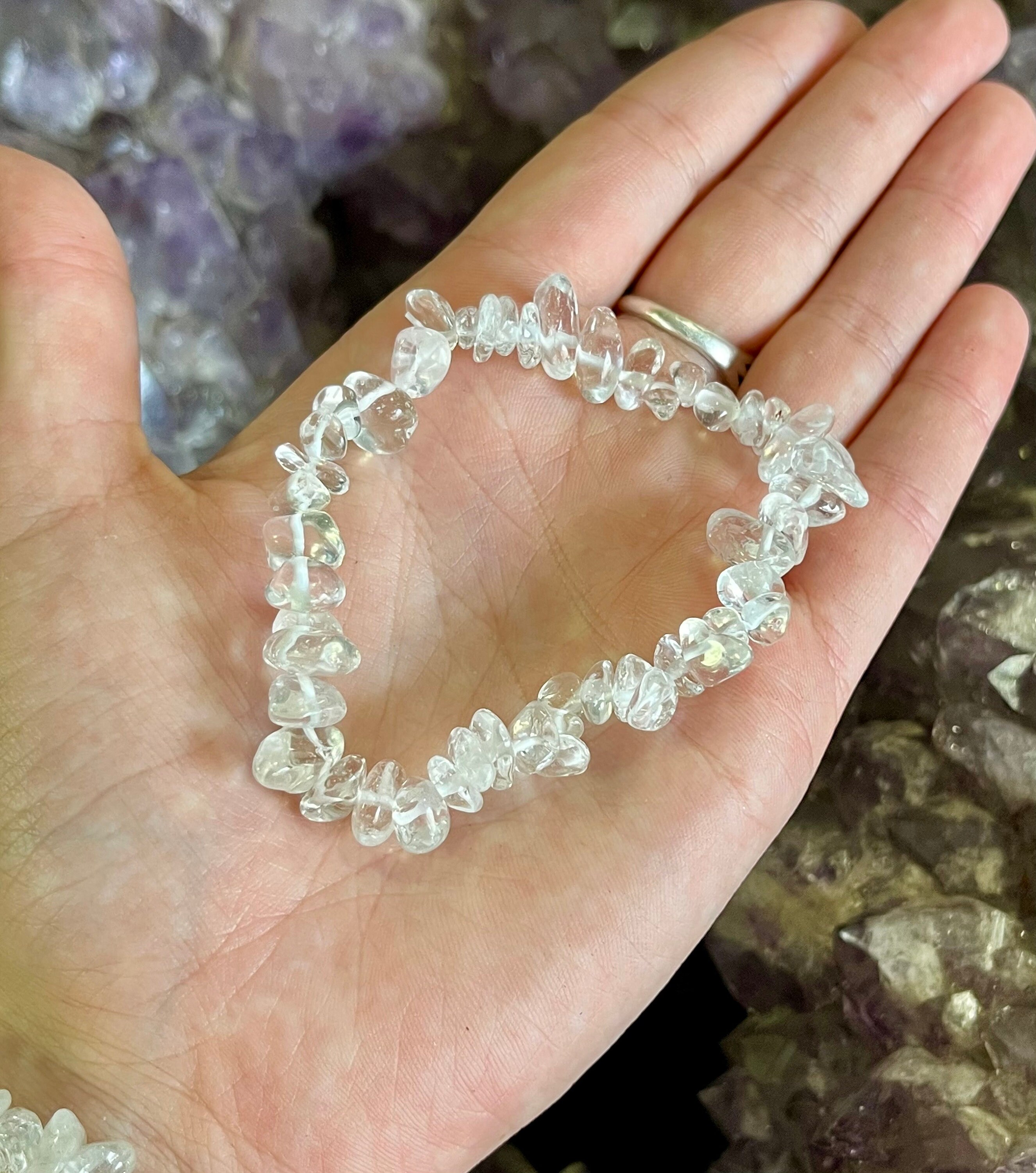 ブレスレット Clear Quartz Bracelet #7909 Clear Quartz Elastic Bracelet | New Moon Beginnings