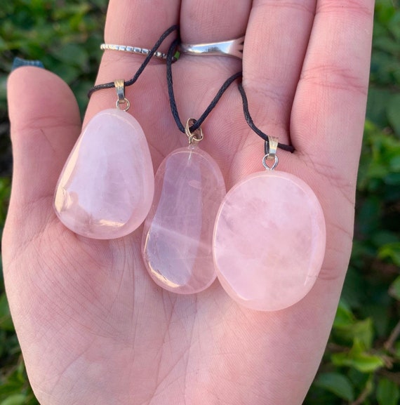 Rose Quartz Necklace W/ Adjustable Cord Chain, Free Form Necklace