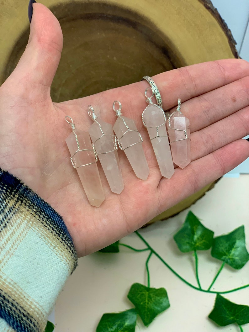 Wire Wrapped Rose Quartz Point Necklace Terminated Point image 5