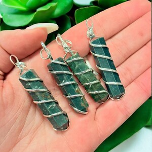 Wire Wrapped Bloodstone Pendant Necklace – Spiral Wrapped Healing Crystal Jewelry, Heart Chakra Support, Stress Relief Gift for Anxiety image 2