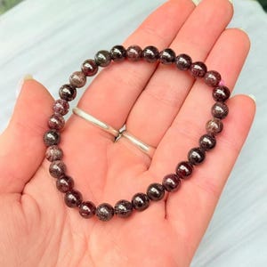 6mm Garnet Beaded Bracelet, Deep Red Gemstone Jewelry, January Birthstone, Natural Garnet Stretch Bracelet for Strength and Passion