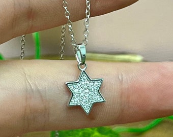 Dainty CZ Star of David Sterling Silver Pendant, Jewish Pendant, Cubic Zirconia, Judaism Necklace, Shield of David, Bar Mitzvah Gift