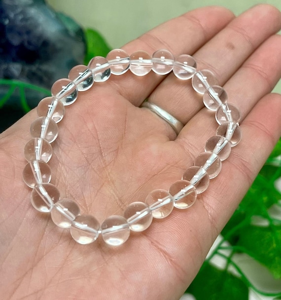 One 8mm AAA Clear Quartz Stone Bracelet, High Quality Clear Beads, Stretch Bracelet, Chakra Balancing, Clarity and Intuition, Healing Energy
