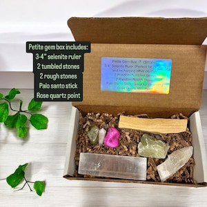 Crystal Box - Bracelets, Palm Stones, Selenite, Palo Santo, Tumbled and Rough Stones, Crystal Confetti, and Crystal Gifts! Petite Gem Box