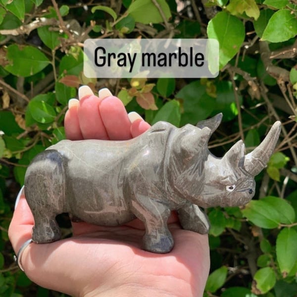 Large Marble Stone Rhino Carving, Hand Carved Rhino Statue, Zoo Animal Figurine, Stone Rhinoceros, Cute Rhino Gift, Animal Lover