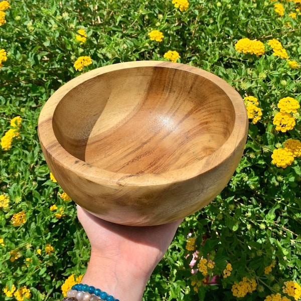 Hand Carved Teak Wood 8 Inch Bowl, Wooden Charging Bowl, Trinket Bowl, Home Decor, Small Decorative Bowl, Crystal Bowl, Wood Carving