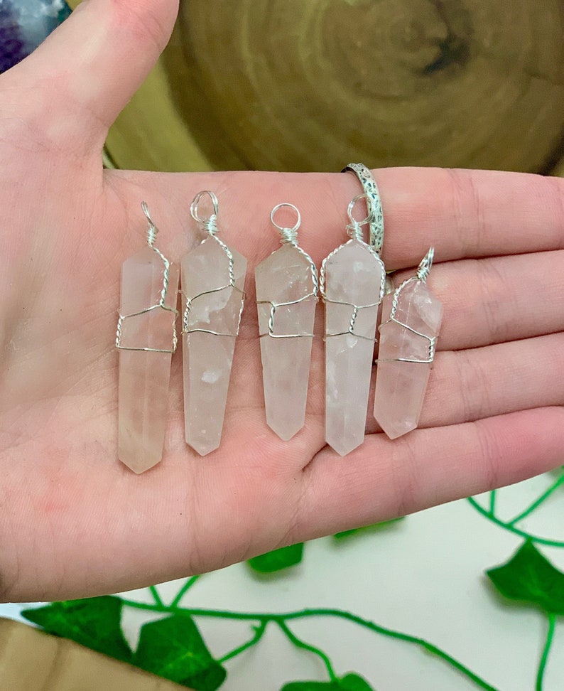 Wire Wrapped Rose Quartz Point Necklace Terminated Point image 2
