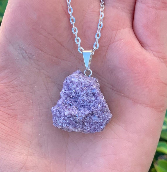 Rough Chunk Lepidolite Necklace, Natural Purple Lepidolite Necklace, Crown Chakra, Positivity Stone, Healing Necklace, Stone for Depression
