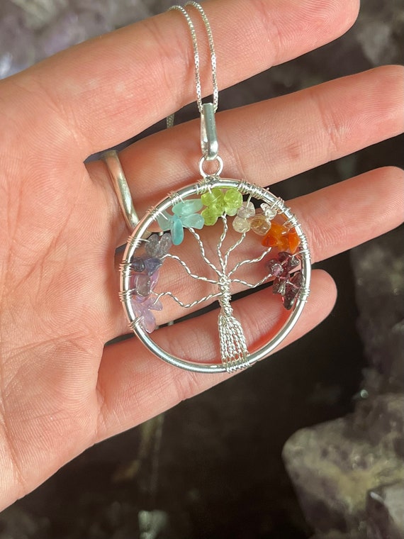 Silver Plated Tree of Life Meditation Chakra Pendant Necklace