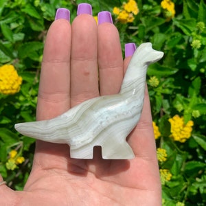Gray Onyx Small Brontosaurus Dinosaur Carving, Dinosaur Carving, Paleontology, Brontosaurus Dino Statue, Jurassic Park Dino