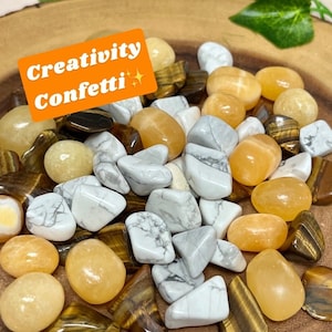 Crystal Confetti Creativity Mix, Confidence, Crystal Goody Bag, Witches Scoop, Orange Calcite, Howlite, Tigers Eye, Gift Bag, Magical Mix