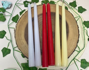 Soy Blend Long Taper Unscented Wax Candle, Prayer, Altar Candle, 10 Inch / 25cm, Red, White, Yellow, Wedding Party Event Candles, Thin Base