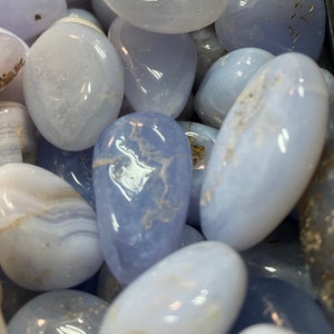 One Blue Lace Agate Tumbled Stone, Blue Lace Agate Pocket Stone, Chalcedony Agate, Crown Chakra, Energy Stone, Meditation Stone image 8